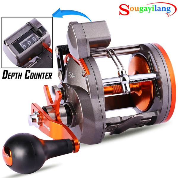 Fishing Reels Trolling Reel Metal Baitcasting Reel with Depth Counter Left  Right Hand Round Fishing Reel for Saltwater Big Game Fishing