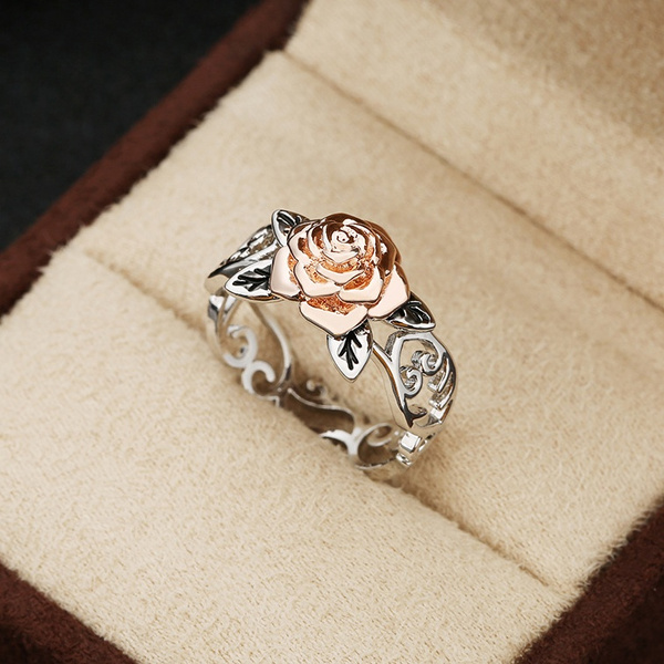 925 Silver Rose Gold Flower Buds Ring Matt Adjustable Open Ring Wedding Jewelry 
