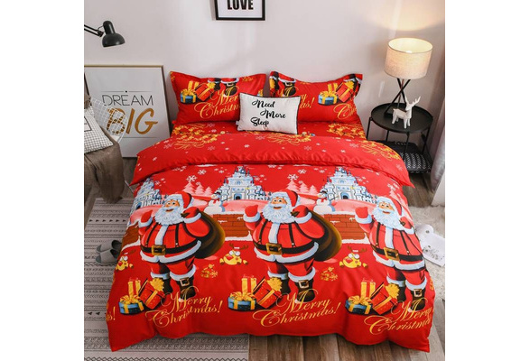 Christmas Bedding Duvet Cover Set Twin Santa Claus Pattern Duvet Cover Set with Pillow Case Comforter Duvet Cover Set WONGS BEDDING Red, 2PC 