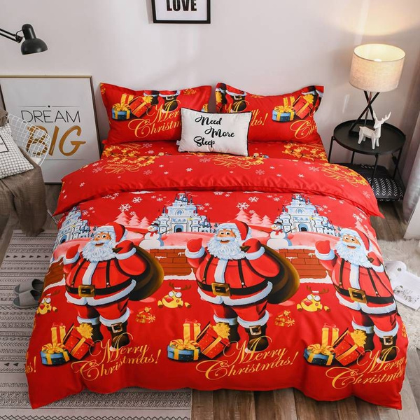 Bedding Red Blue Color Santa, Twin Bed Flat Sheet Dimensions