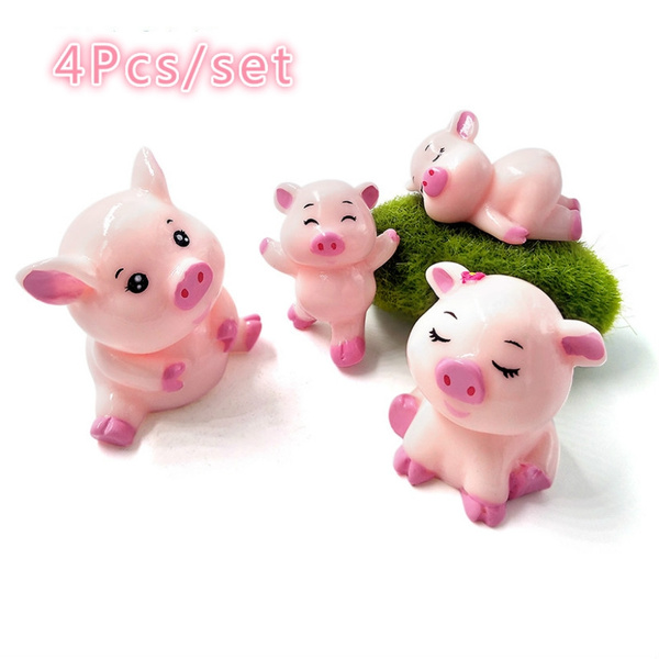 4pcs/set Cute Pig Family Animal Model Figurine Home Decor Miniature Fairy  Garden Decoration Accessories Statue Resin Craft Figure