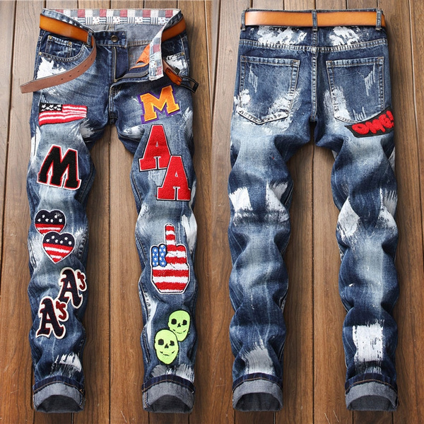 Mens Ripped Skinny Jeans With Letter Print And Distressed Hole Fashion  Brand Streetwear Denim Denim Pants For Men 201123 From Xue04, $23.39 |  DHgate.Com