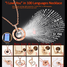 New Fashion 20 Styles 100 Languages I Love You Plated Pendant Woman Necklace Christmas Gifts Silver Rose Gold Projection Gift