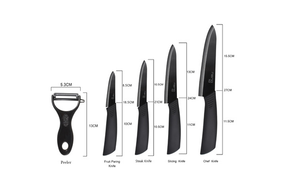 5Pc Ceramic Knife Set Black Blade Kitchen Cutlery Peeler Paring