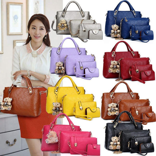 4PCS/Set Women Lady Leather Shoulder Bag Handbag Satchel Clutch Coin Purse Lot 4PCS/Set Women Lady Leather Shoulder Bag Handbag Satchel Clutch Coin Purse Lot
