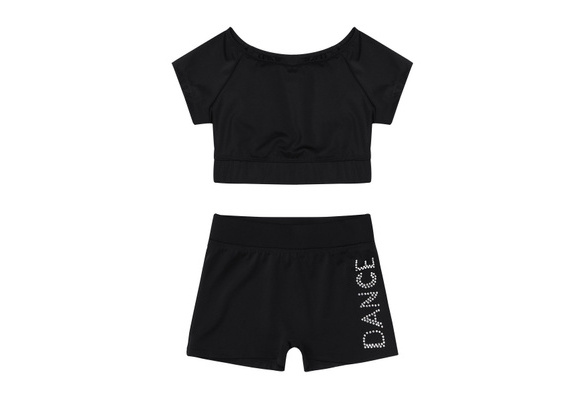 Haitryli Kids Girls Two Pieces Lace Splice Athletic Sports Outfits Tank Crop Tops with Bottoms Ballet Dance Wear