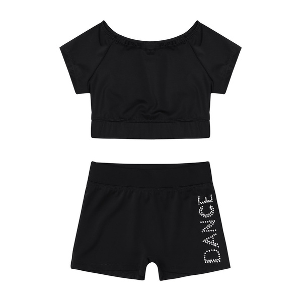 Kid Girl Dance Outfit 2-Piece Active Set Ballet Gym Sport Crop Top+Shorts Outfit 
