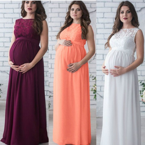 Lace Pregnant Long Dress Women Casual 