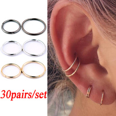 30pairs/set Simple Circle Small Hoop Earrings Set Nose Rings Hoop Vintage Punk Personality Lip Ring Ear Nose Piercing Jewelry Set Accessories Gift