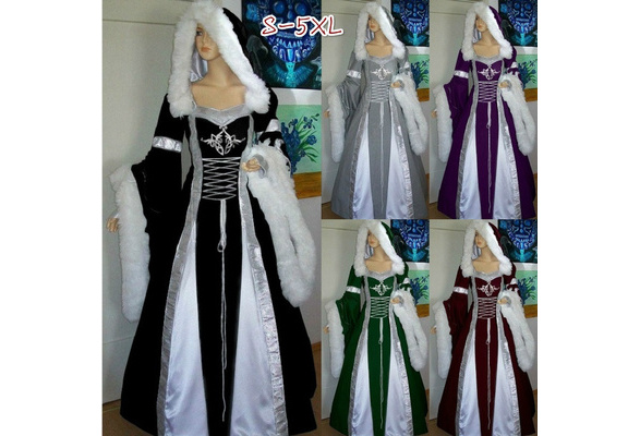 New Celtic Lace Wedding Dress Retro Autumn Winter Ladies Long Sleeve Hooded  Jumpsuit Dresses Elegant Slimming Vestido Longo