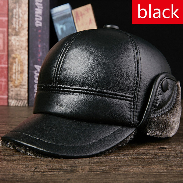 Leather hat with ear sales flaps