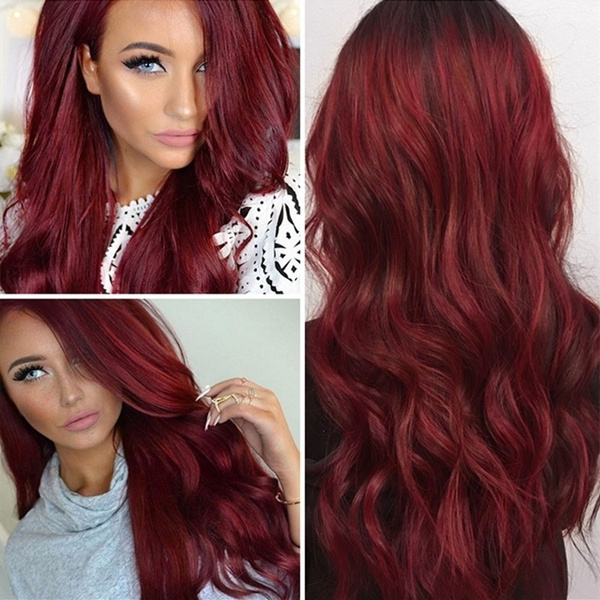 Beauty 5 Color Wine Red Long Wave Wigs Middle Parting Synthetic Hair ...