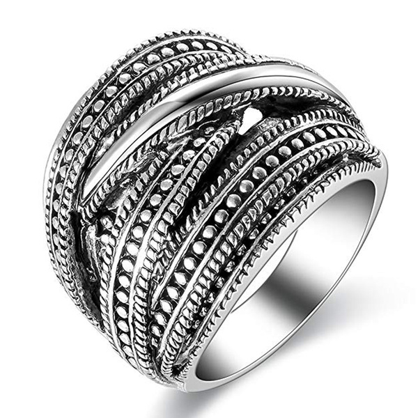 New Popular Carved Chunky Vintage Silver Ethnic Wide Beauty Women's Band Ring 