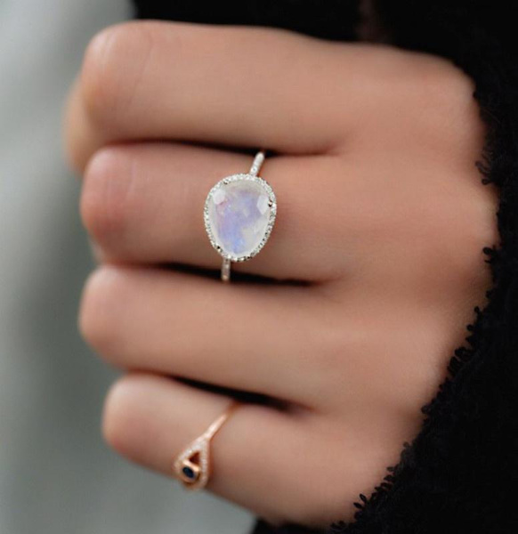 925 Silver Natural Moonstone Jewelry Engagement Anniversary Women Ring Size 6-10 