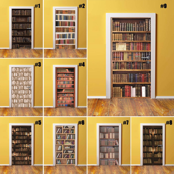 DIY 3D Door Art Design Book Bookshelf Door Sticker Self