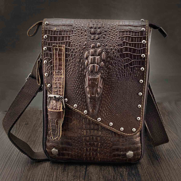 Man Messenger Bag Genuine Leather Crocodile Texture Small Men Bags