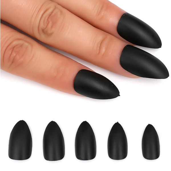 24 Pcs Matte Nail Tips Stiletto Nails Full Cover Diy Matte Black Purple Pink Grey Colors Gloss Neutrals Acrylic Nail Tips Fake Nails No Glue Wish