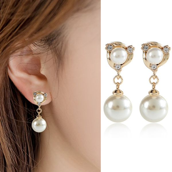 Elegant Rhinestone Pearl Water Drop Earrings Non Pierced Earrings Ear