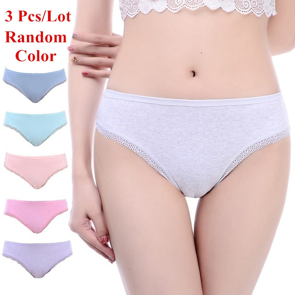 3 pack US Size Women Cotton Briefs Big Size Female Candy Color Panties