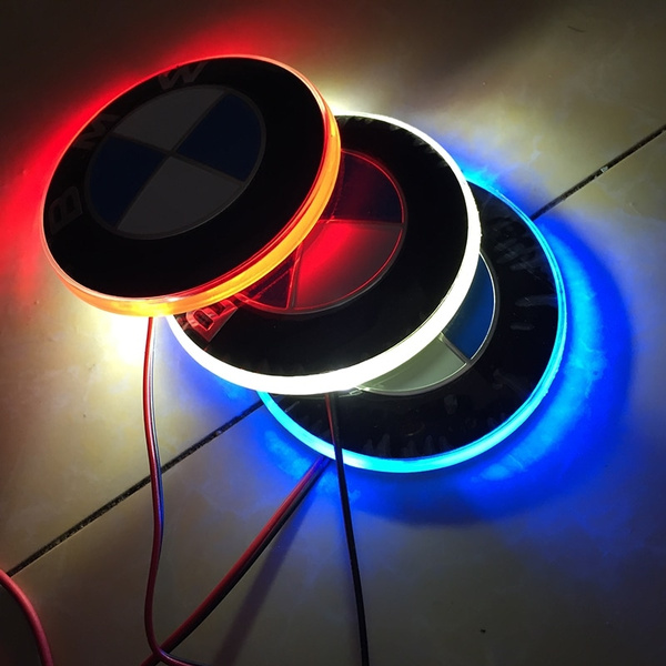 82mm Blue White logo Car LED front rear emblem decorative light auto ...