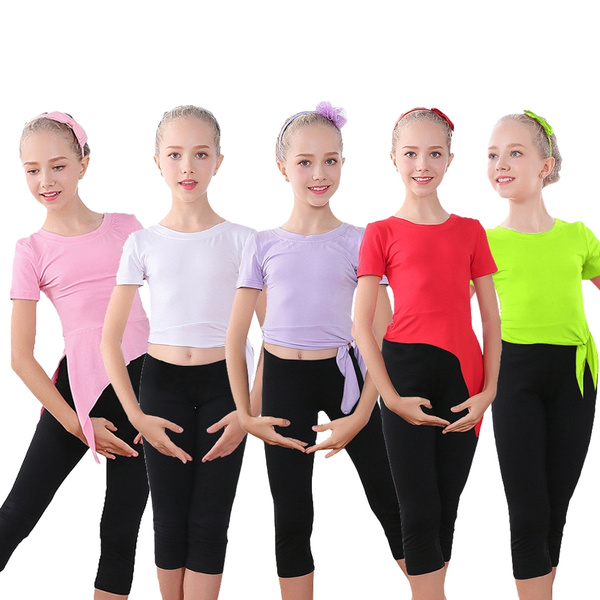 Kids Girls Gymnastics Outfit Elasticity Dance Practice Clothes Lace-up  Tops&Cropped Leggings Multi-color | Wish