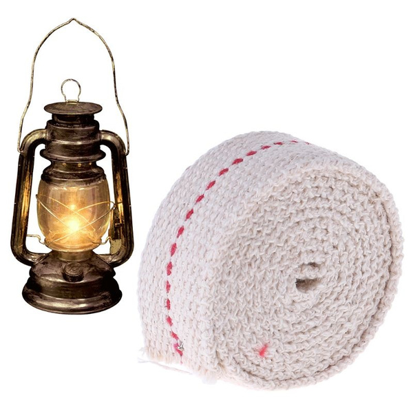 Premium Oil Lamp Mate Flat Cotton Oil Lantern Kerosene Lamp Wick Red Stitch  0.79in Wide 3.3ft Roll PIQ