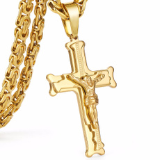 yellow gold, Cross Pendant, gold, Stainless Steel
