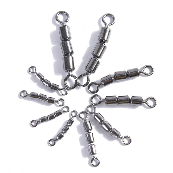 10pcs/bag High Speed strength Fishing triple Rolling Swivel Barrel ConnectoUUAB 