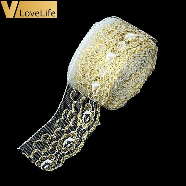 10Yards Gold Lace Embroidered Ribbon Soft Net Lace Trim Fabric Handmade DIY  Sewing Decoration Wedding Party Supplies