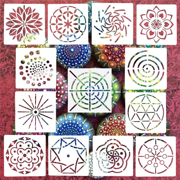 Angshop 13 Pack Mandala Dot Painting Templates Stencils for DIY Painting Art Projects