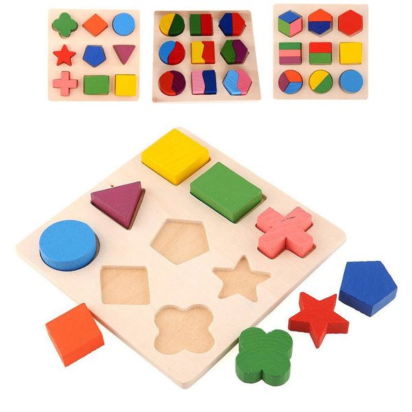 Baby Kids Educational Puzzle Early Learning Wooden Geometry Wool Toys | Wish