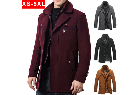 Trench Coat For Men Wool Autumn And Winter Cotton Padded Warm Tops Woolen Down Jacket Business Casual Mens Windbreaker Long Section Plus Thick Double Collar Trench Coat For Men Wool Autumn, Winter Wool Trench Coat Mens