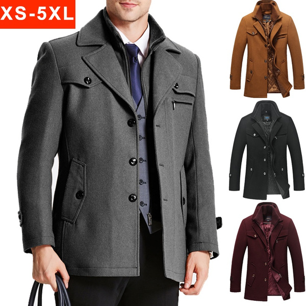 Trench Coat for Men Wool Coat Autumn and Winter Cotton-padded Coat Warm ...