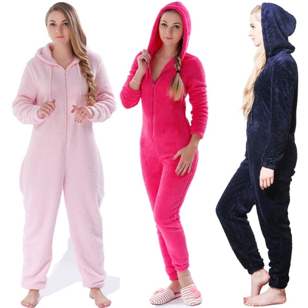 Women Onesies Fluffy Fleece Jumpsuits Sleepwear Plus Size Hood Sets Pajamas  for Adult Winter Warm Pyjamas XL Coffee : : Home