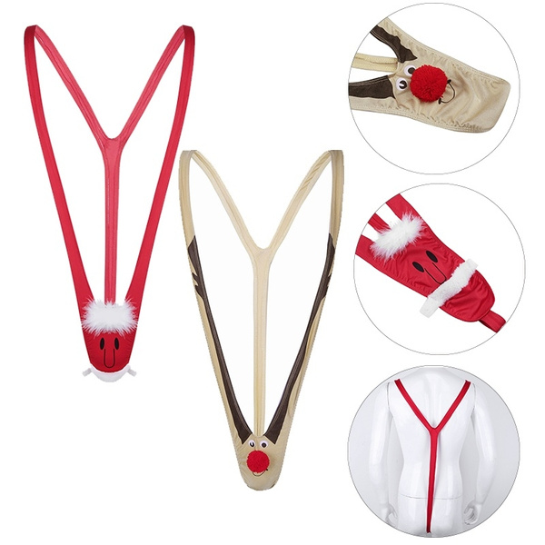 Mens Onepiece Christmas Cosplay Elk Pattern Funny Cute Lingerie Thong