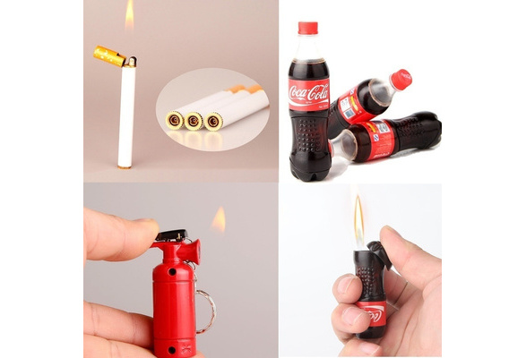 coca cola bottle cigarette lighter Funny strange unique Butane Gas Cigarette Lighters Coke Coca Cola  Bottle/Cigarette/Extinguisher Shape Novelty Lighter Smoking Accessories