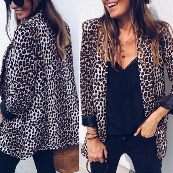 Women Leopard Print Blazer Office Lady Casual Suits & Blazer Fashion Long  Sleeve Blazers Jackets | Wish