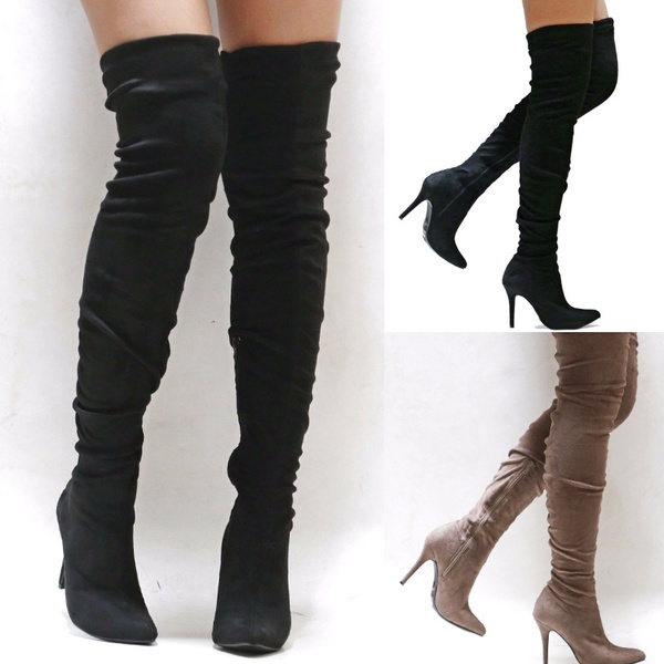 knee high stiletto leather boots