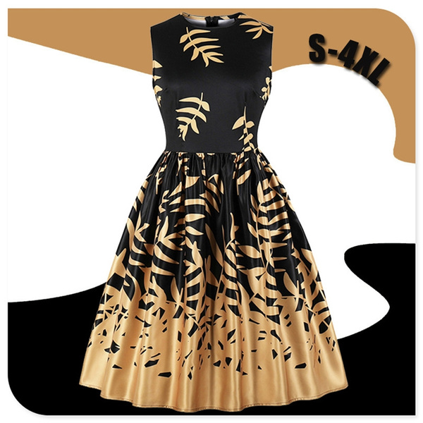 black dress with gold leaves