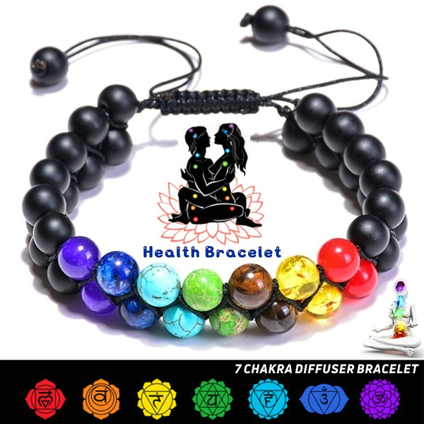 7 CHAKRA LAVA STONE DIFFUSER BRACELET Rainbow Colored Balance Chakra Beaded  Bracelets Healing Chakra Yoga Beads Bracelet Essential Oil Diffuser 