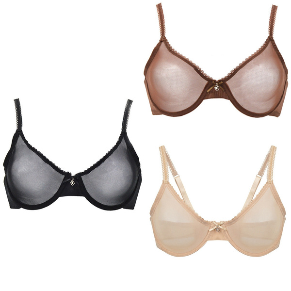 Lady Sheer Bra Plunge Brassiere See-through Non-padded Lingerie
