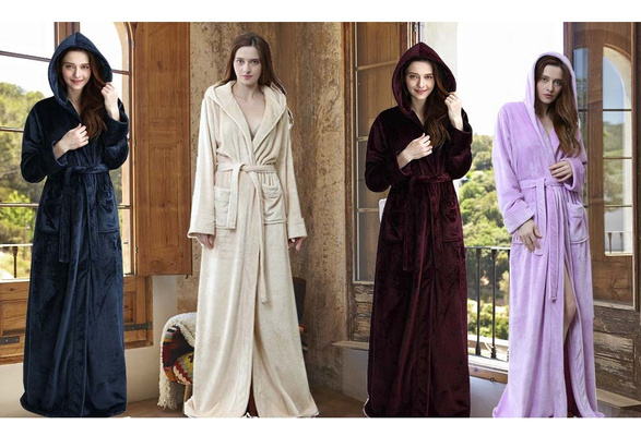 Mogao Caves Luxurious Long Hooded Robe for Women Men Fleece Full