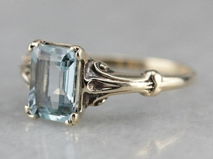 Classical Style 14K Golden Antique Aquamarine Engagement Engagement Princess Ring Love Diamond Ring Size 6-11
