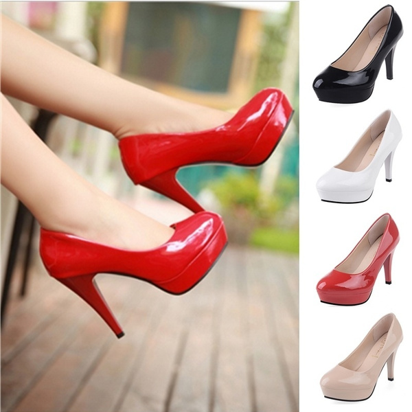 Womens OL Office Fashion Ladies Platform High Heels New Arrival Round Toe Red  Bottom High Heels Shoes Women Spring Pumps