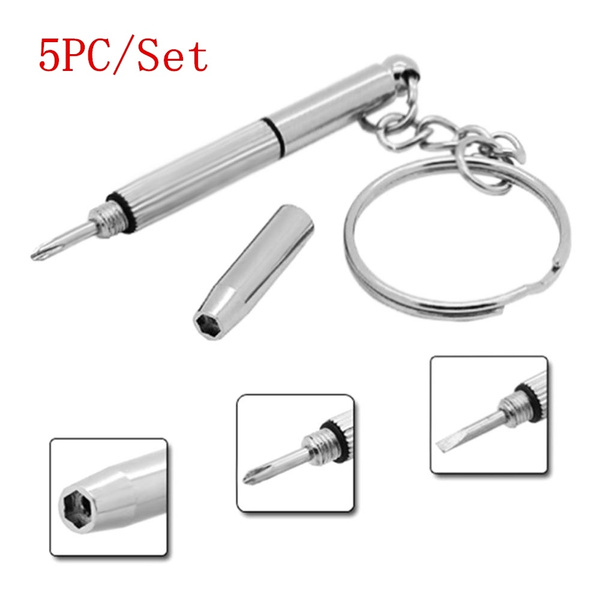 5PCS 3in1 Eyeglass Screwdriver Sunglass Watch Repair Kit with Keychain