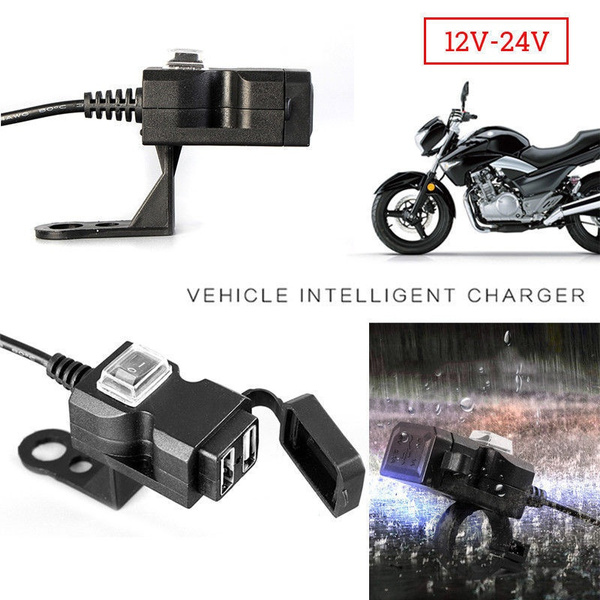 12V Motorcycle Handlebar Dual USB Charger Socket w/ Switch & Mounts Waterproof 