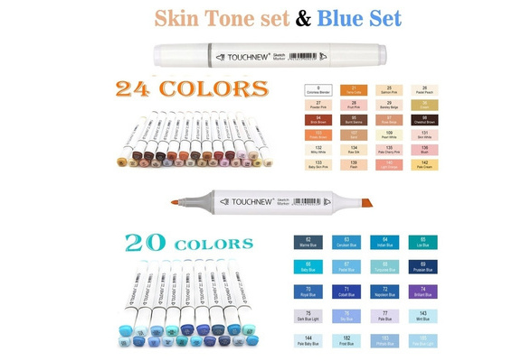 24/20Colors TOUCHNew Skin Tone Marker Blue Set Sketch Alcohol Markers Pen  for Drawing Portrait Animation Blue Colors Sea