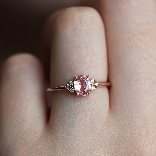 peach sapphire diamond ring