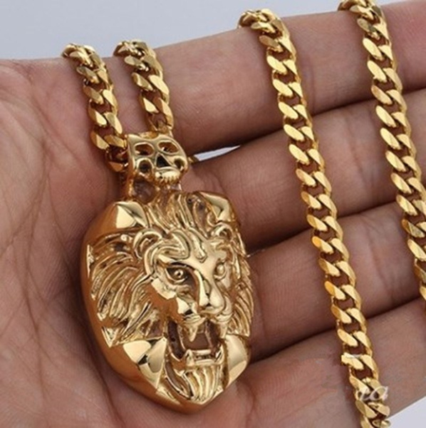Details about   20"MEN Stainless Steel 7mm Gold Cuban Curb Link Chain Necklace LION Pendant*GP50 