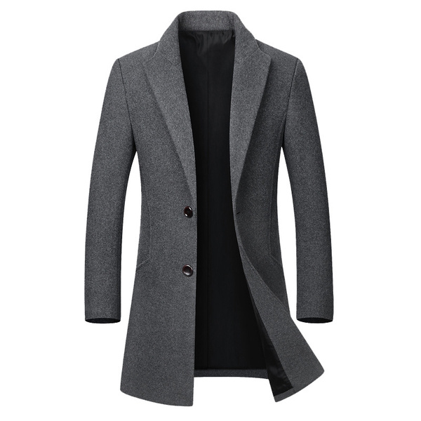 Mens Trench Wool Coat Formal Long Overcoat Cardigan Outwear Jacket Winter  Warm | eBay